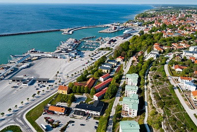 Flygfoto över Visby hamn